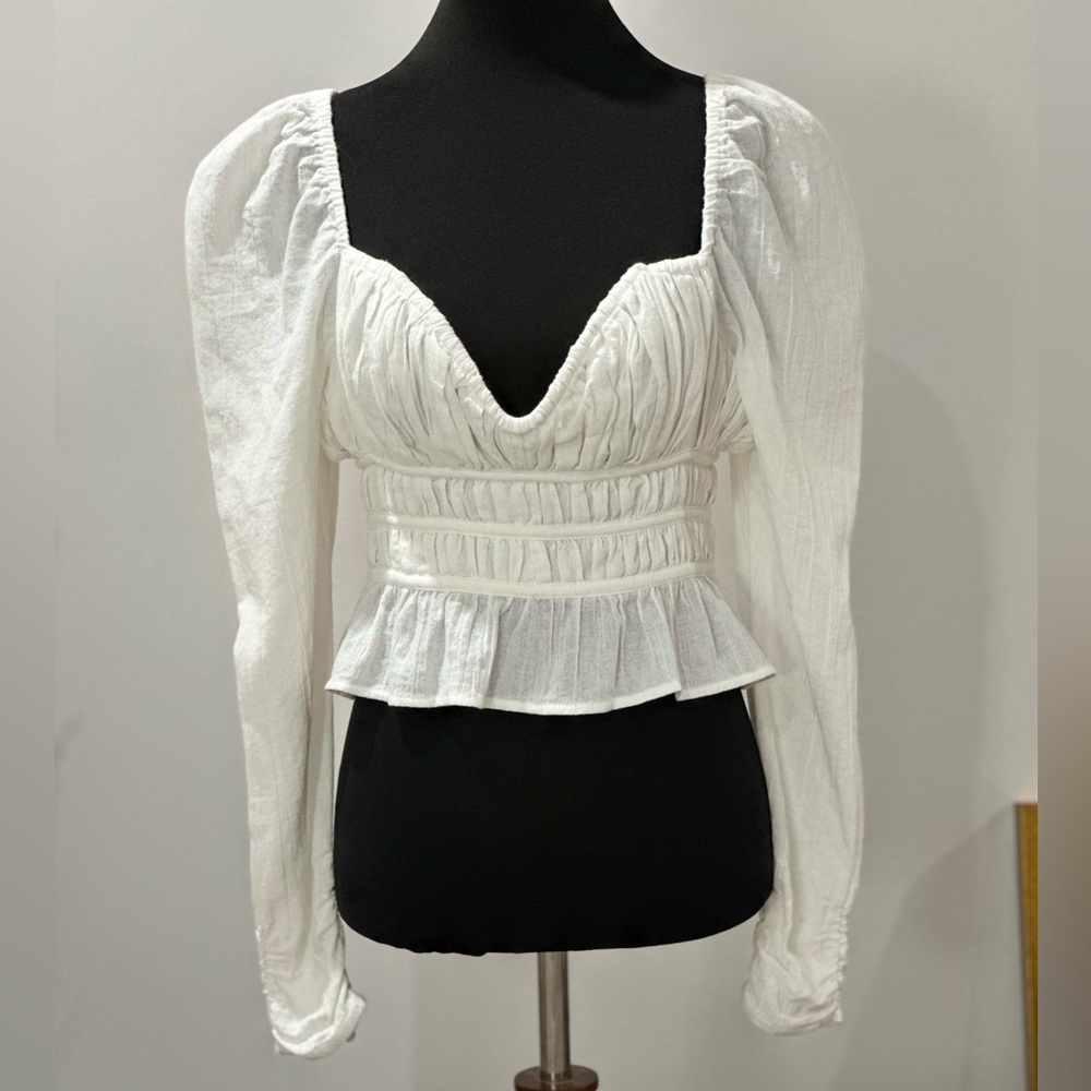 Free People White Ruched Blouse